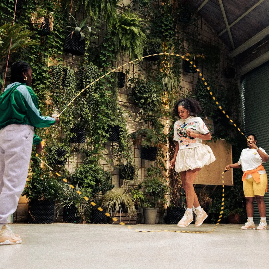Young people in an energetic jump rope session